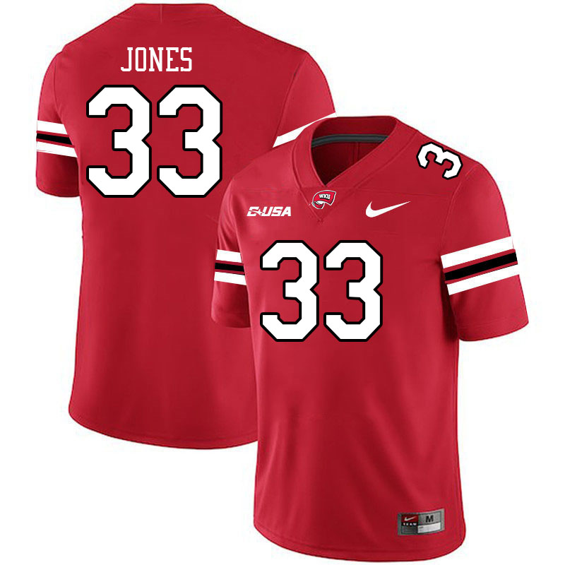 Western Kentucky Hilltoppers #33 Eli Jones College Football Jerseys Stitched Sale-Red